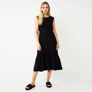Women's Nine West Tiered Midi Dress Elegant Black Sleeveless